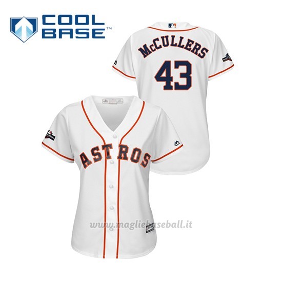 Maglia Baseball Donna Houston Astros 43 Lance Mccullers 2019 Postseason Cool Base Bianco